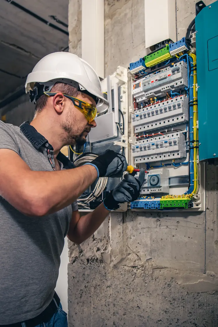 Tecnico elettricista al lavoro a Roma