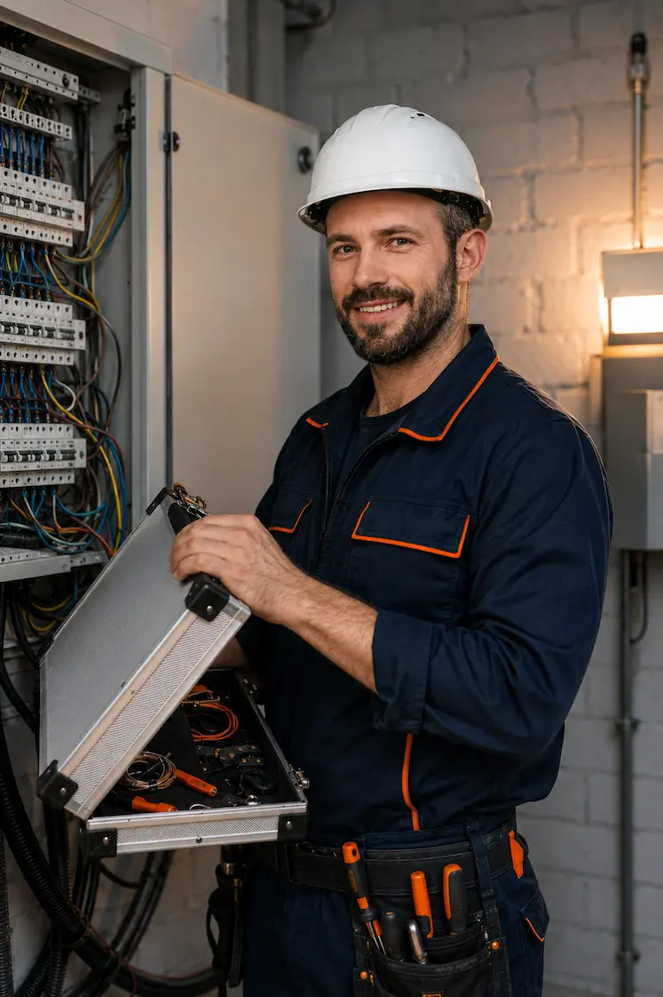 Tecnico elettricista al lavoro su un quadro elettrico a Roma